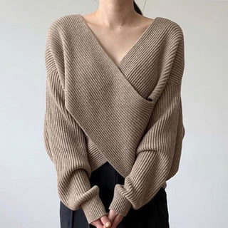 Pull en tricot croisé chic