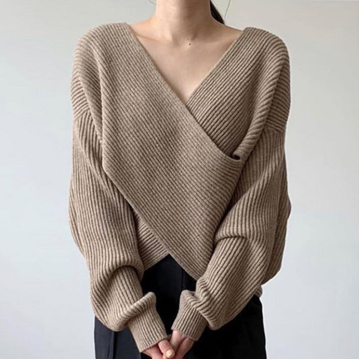 Pull en tricot croisé chic