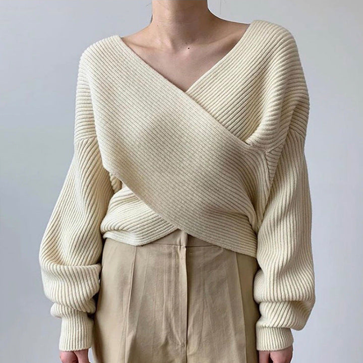 Pull en tricot croisé chic