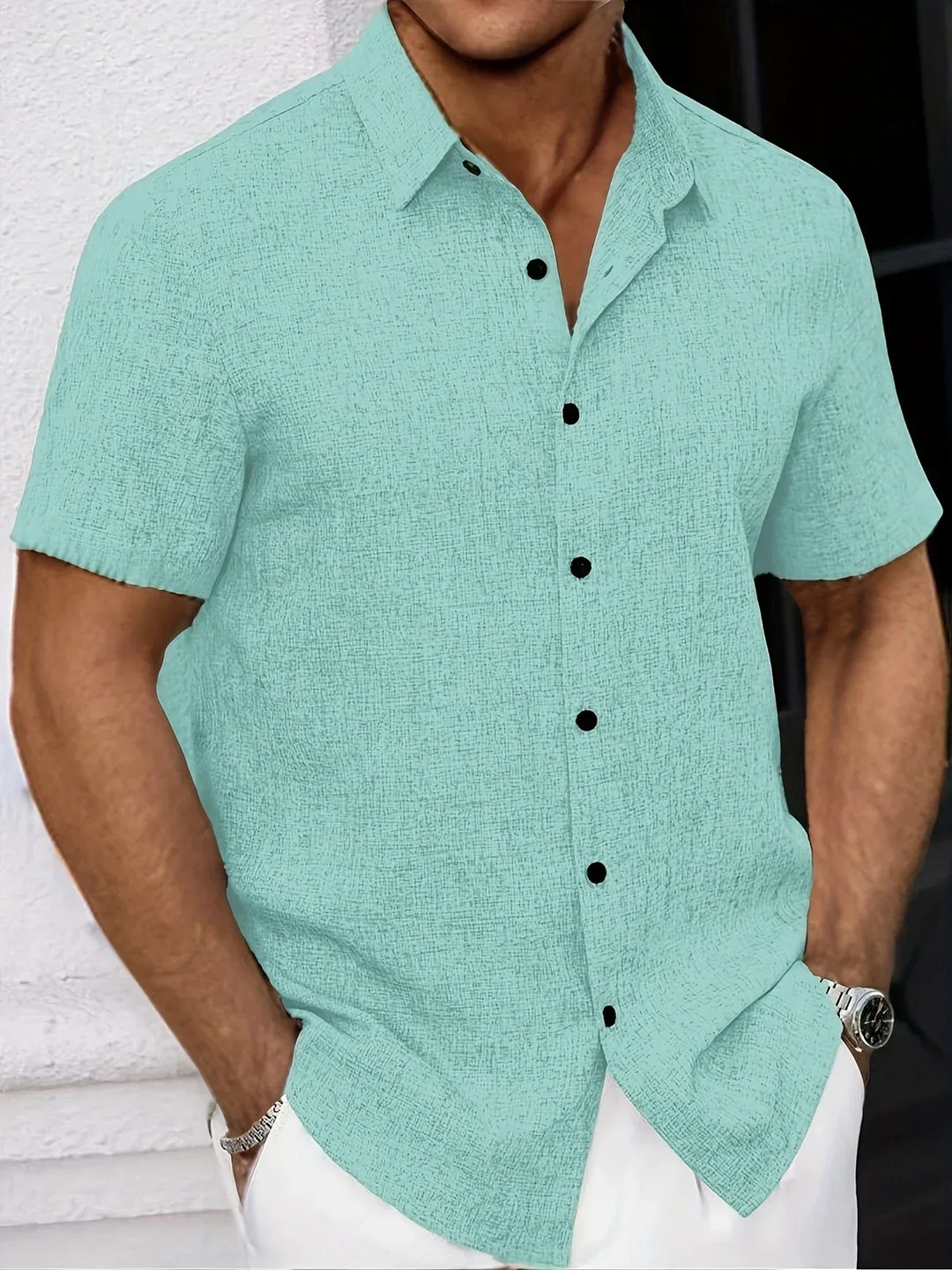 Chemise légère à manches courtes en mélange de lin