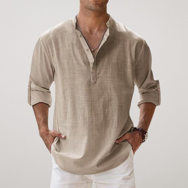 Chemise Henley en coton effet lin