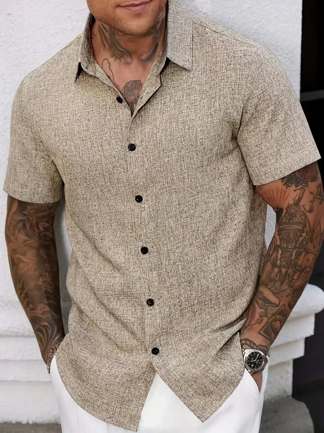 Chemise légère à manches courtes en mélange de lin