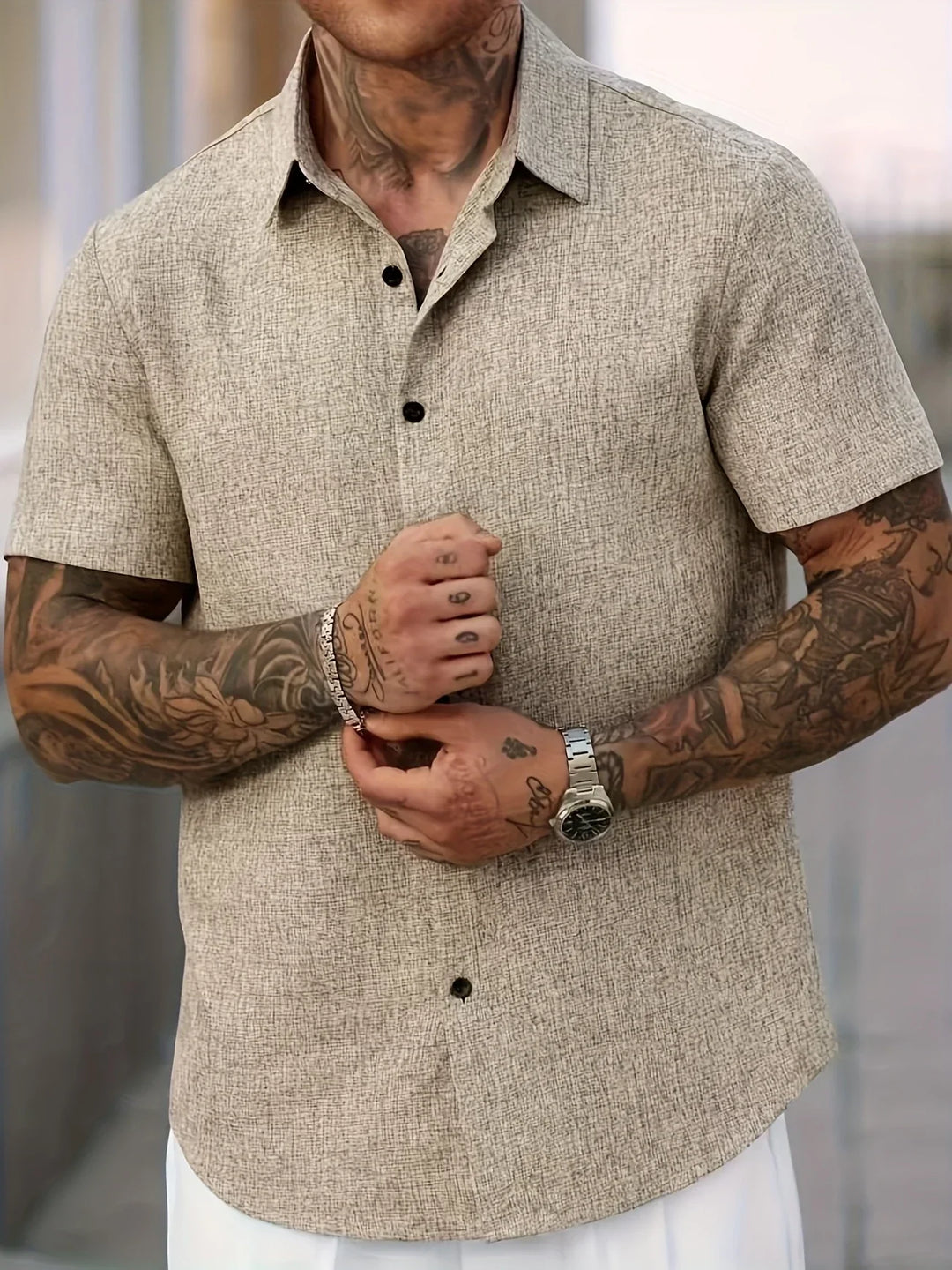 Chemise légère à manches courtes en mélange de lin
