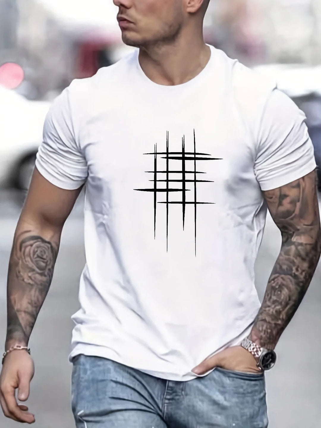 T-shirt élégant à col rond avec imprimé graphique