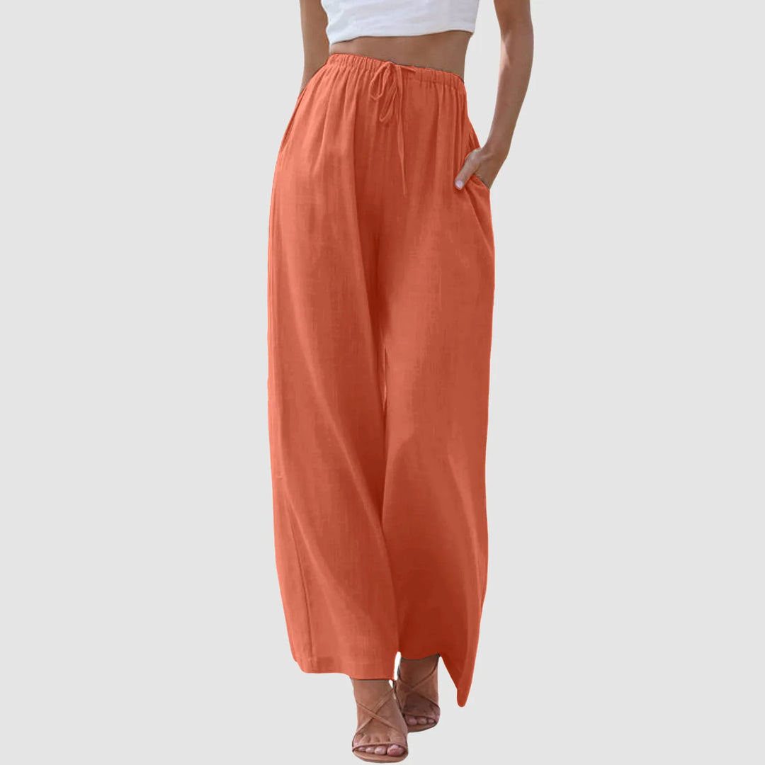 Pantalon confort à jambe large et taille haute