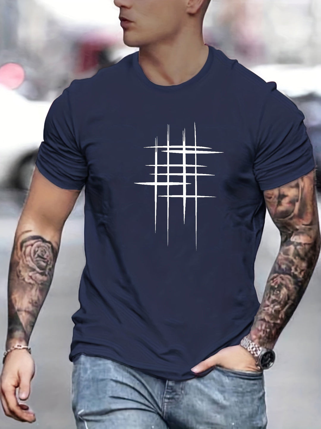 T-shirt élégant à col rond avec imprimé graphique