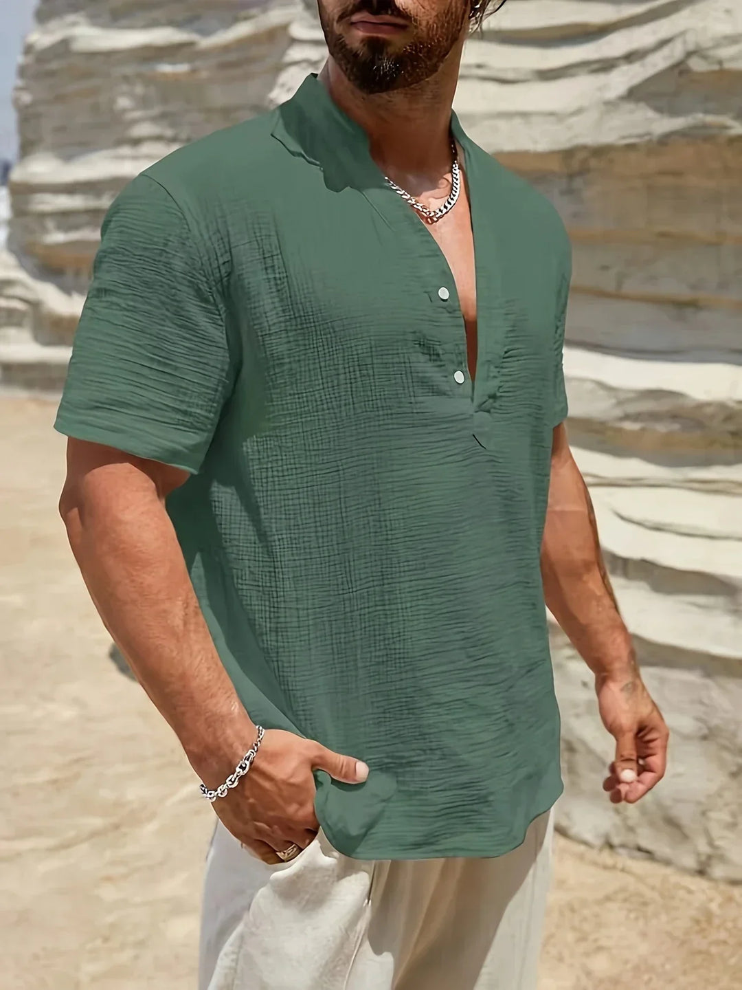 Chemise d’été élégante à col montant