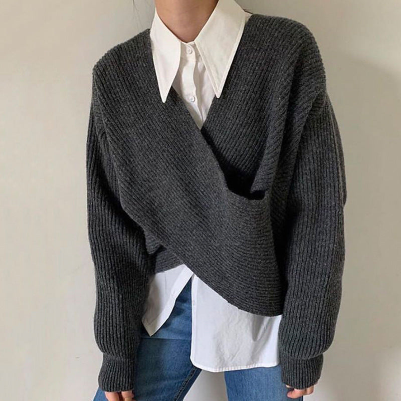 Pull en tricot croisé chic