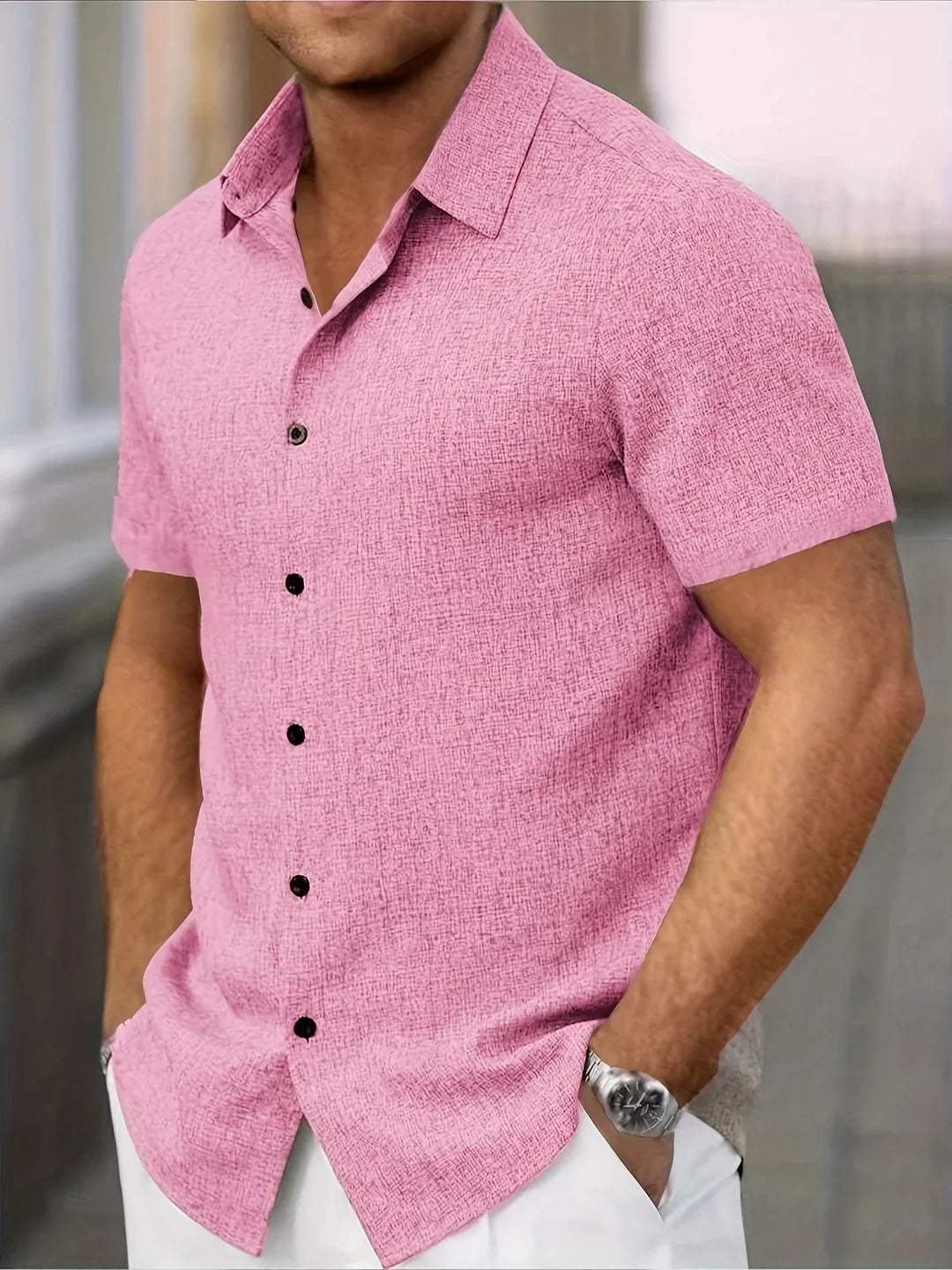 Chemise légère à manches courtes en mélange de lin
